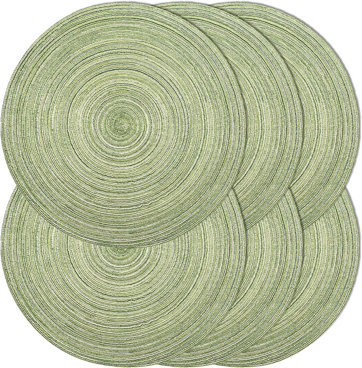 Ronde Gevlochten Placemats - Set van 6, 38,1 cm, Hittebestendig, Natuurlijk Geweven, Groen