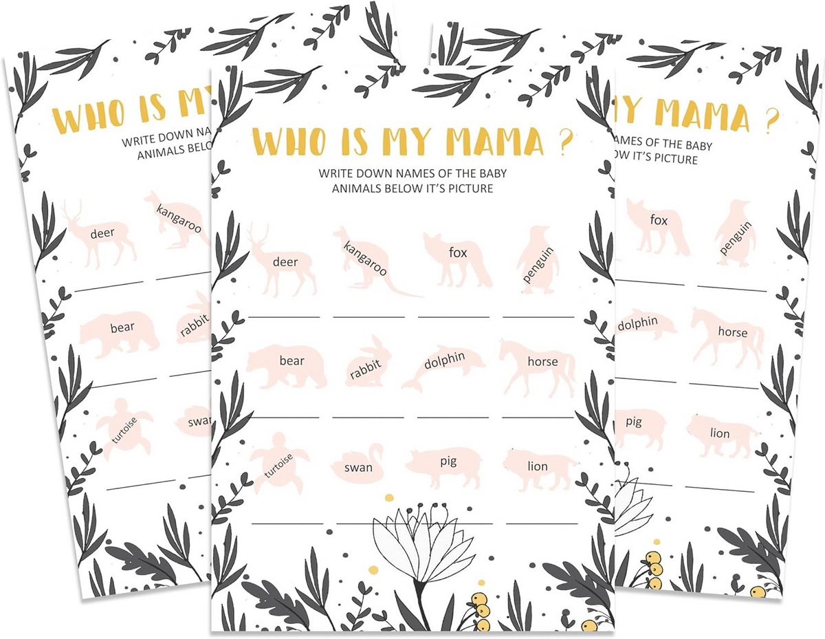50 Stuks Babyshower Spelkaarten 'Wie Is Mijn Mama?' - Activiteiten en Decoraties