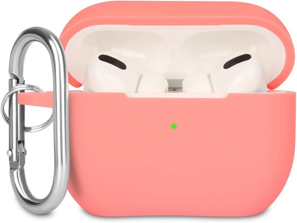 Schokbestendige Siliconen Hoes voor AirPods Pro met Karabijnhaak - Antislip & Zacht - Koraaloranje