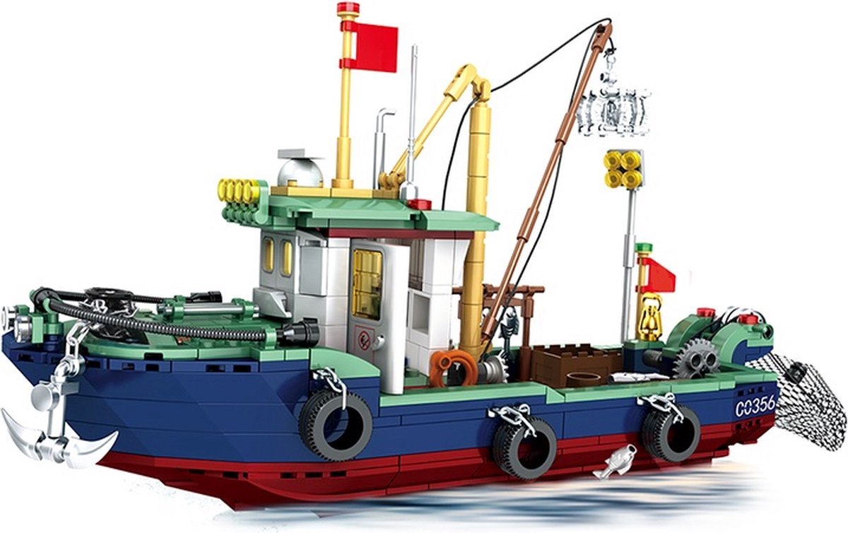 woma Vissersboot Speelgoed Set - Vanaf 6 Jaar - 582 Bouwstenen - Go Fishing - Zeevaart - Vissen - Marine - Bouwset - STEM Speelgoed - Bouwpakket - Bouwspeelgoed - Inclusief Handleiding