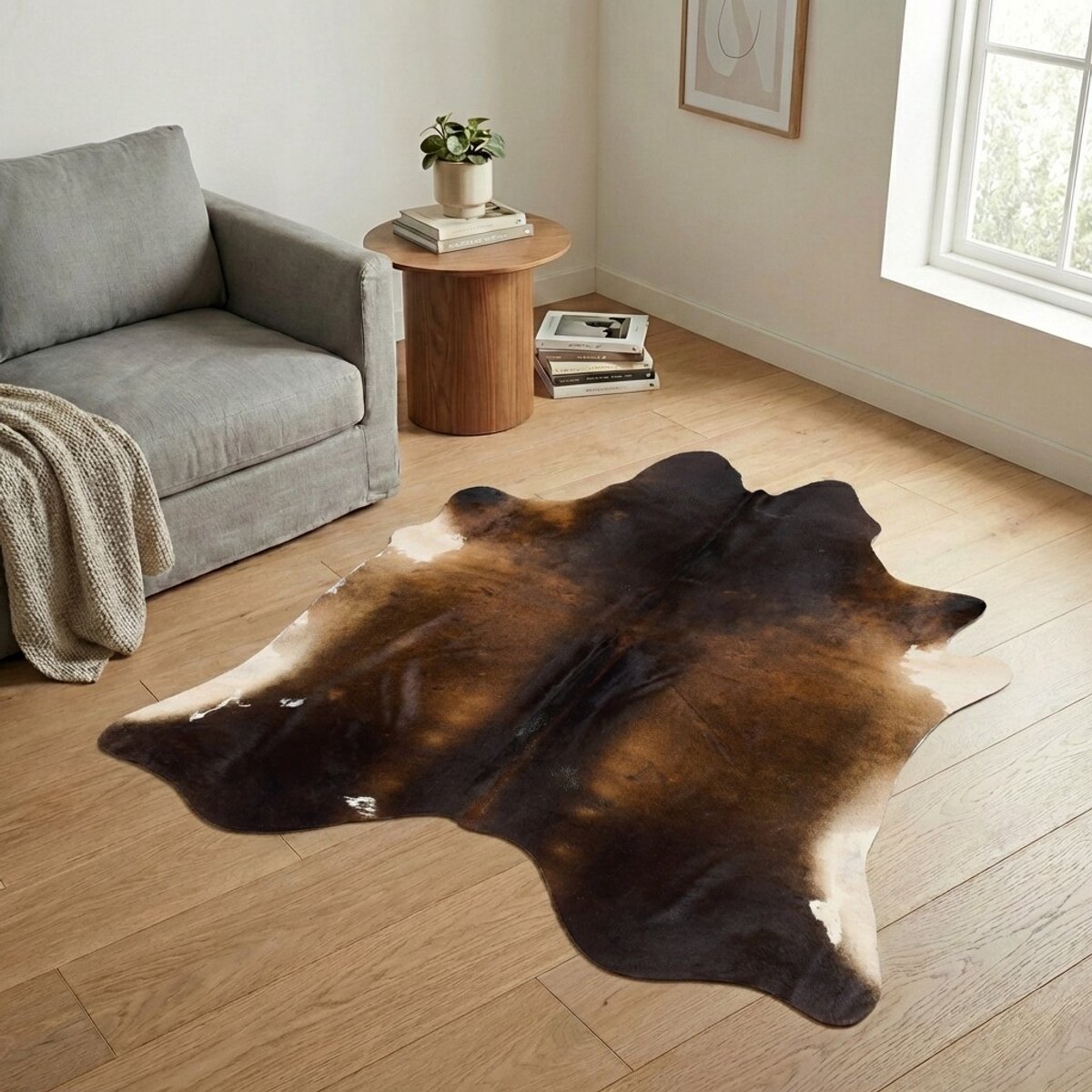Koeienhuid Vloerkleed - Driekleur - 193 x 186 cm - Koeienkleed / Koeienvel / Dierenvel / Dierenhuid / Koehuid Tapijt