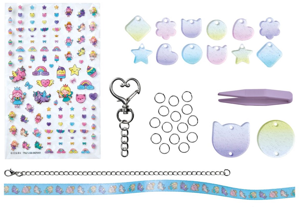 Totum Glittersticker-sieraden maken - 2 armbandjes en 1 sleutelhanger - Speelgoed Kinderen - Knutselen - Voor meisjes en jongens - Vanaf 4 jaar — afbeelding 2