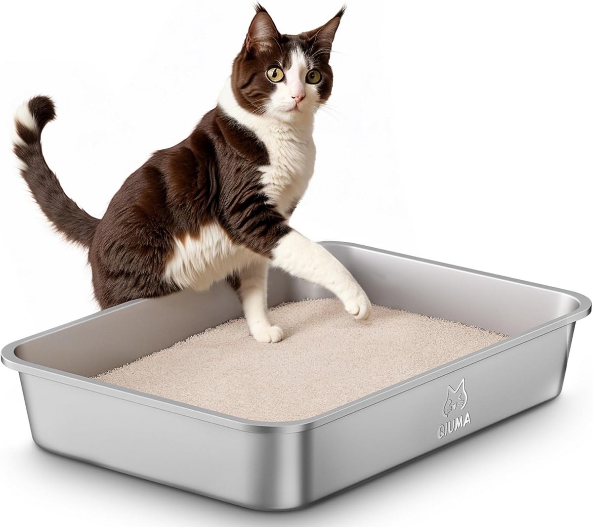 Grote RVS Kattenbak met Hoge Rand - Metalen, Anti-Aanbak en Geurvrij Kattentoilet