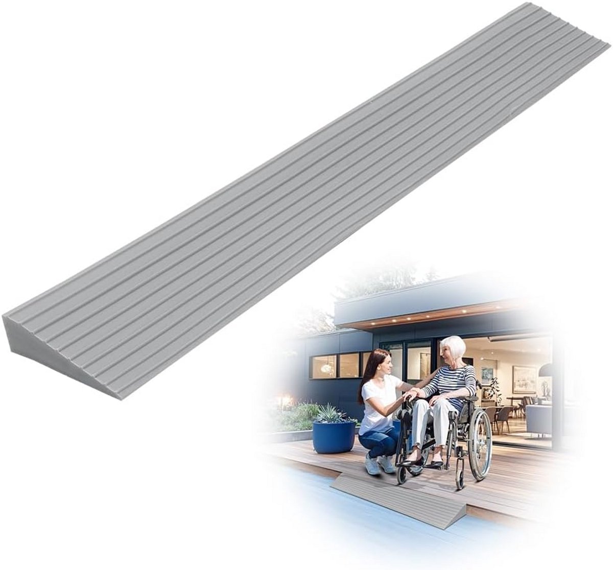 Antislip Drempelhelling Grijs - Oprijplaat voor Rolstoel, Scooter, Kinderwagen | 100x8x3 cm