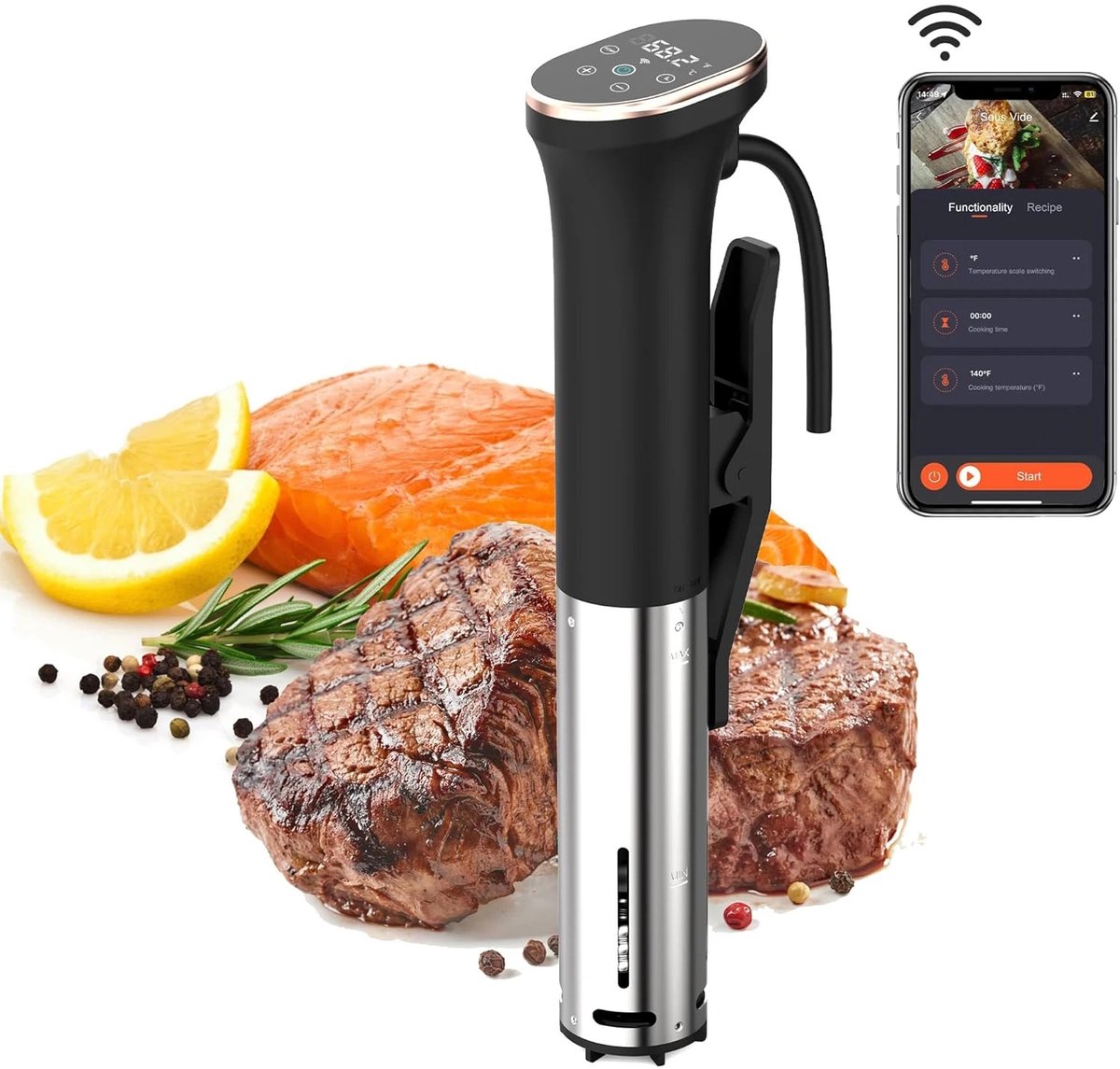Trexxo - Sous vide kit - Keukengerei - Wifi - afzuigpomp - 10 tot 90C - Precisie werk - 1100w - 15Db geluid voor in de avonduren