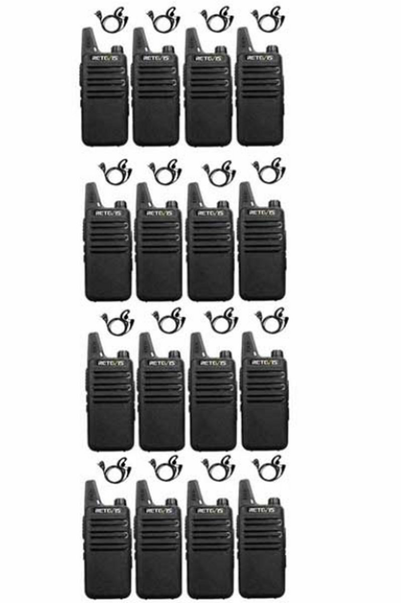 Set van 16 Retevis RT622 vergunning vrije UHF mini portofoons met G-shape oortje