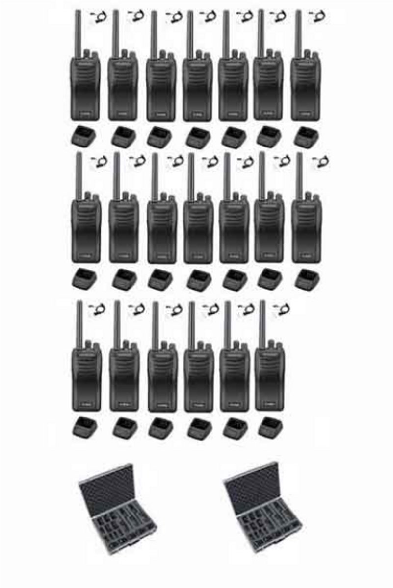 Set van 20 stuks Kenwood TK-3501 PMR446 met beveiliging oortje tafelladers en koffer