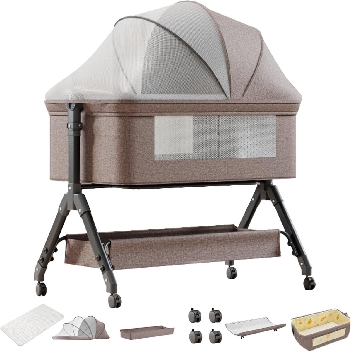 Opvouwbare Co-Sleeper Wieg met Verstelbare Hoogte en Schuine Stand