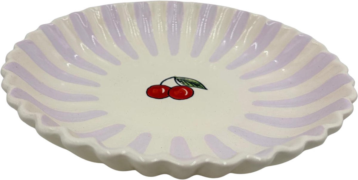 Diep Bord Fruity Cherry – Lila/Wit – Aardewerk – ø 24 cm - Dishes & Deco