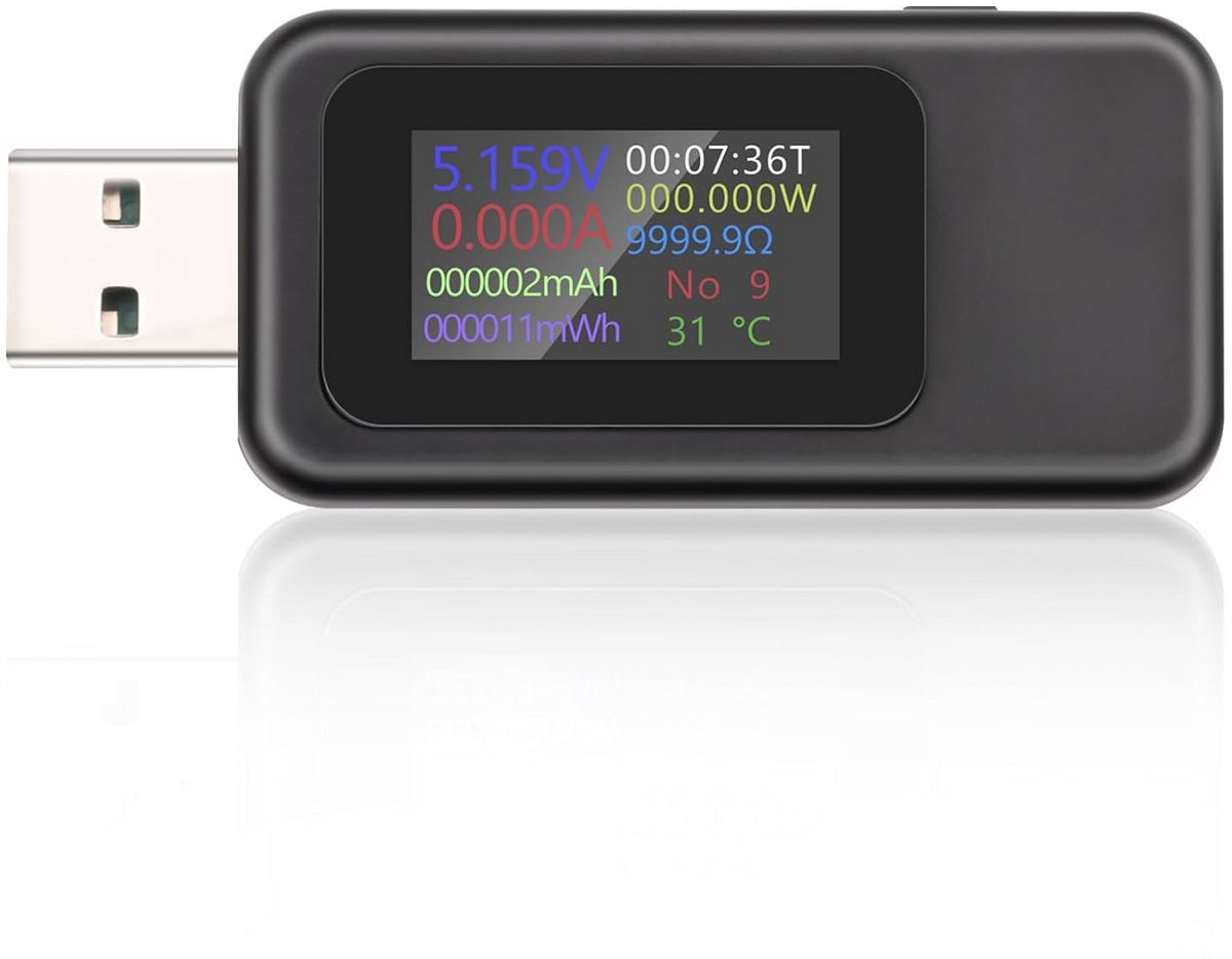 USB Tester Voltmeter Ammeter DC 4-30V 0-5A met Kleurendisplay - Meetspanning en Stroom