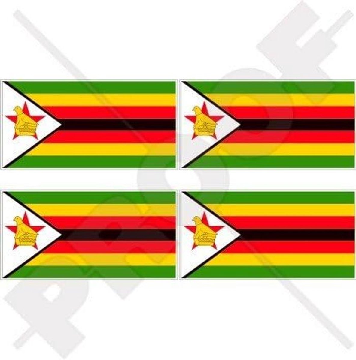 Set van 4 duurzame Zimbabwe vlag vinylstickers 50mm