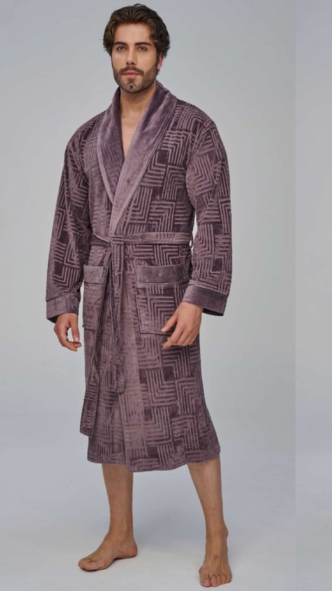 Heren Velour Kamerjas /Badjas Rover/ Lila / maat XXL