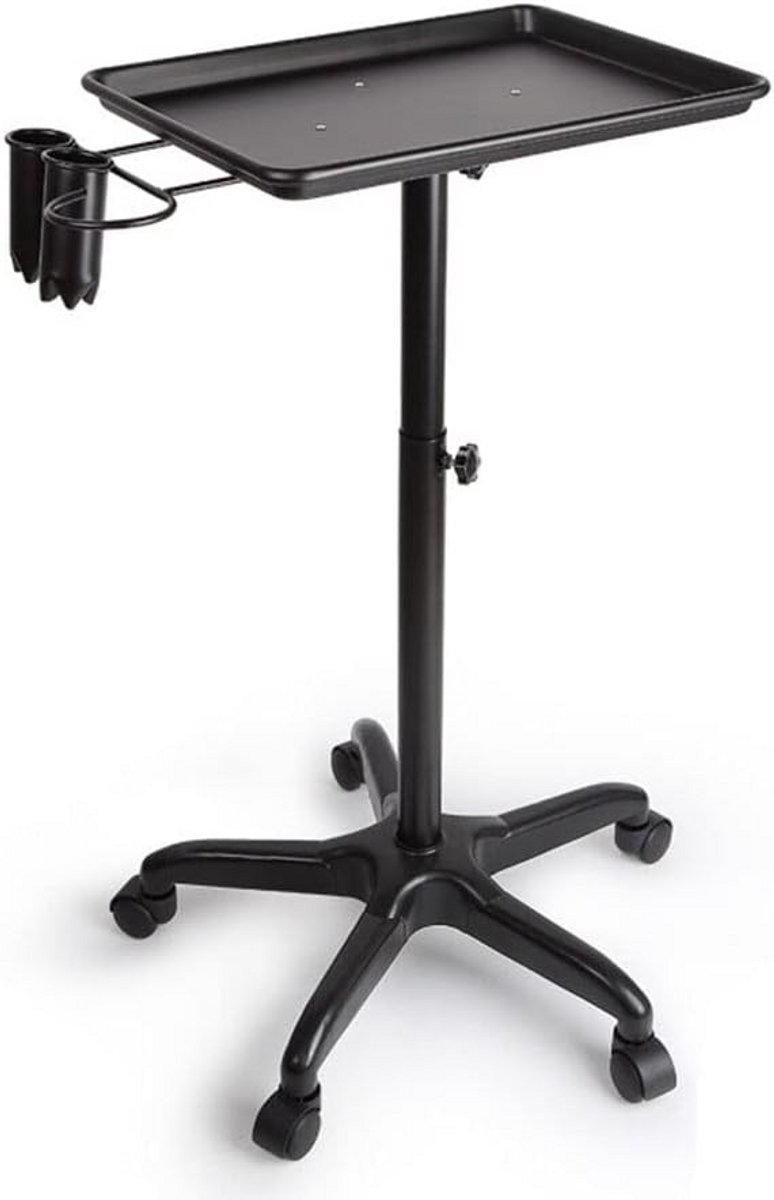 Hairstyling trolley met bak, verstellend en mobiel, aluminium & staal