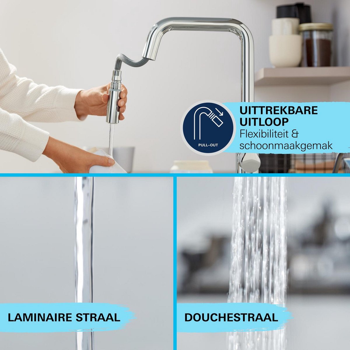 GROHE Start eengreepsmengkraan - Uittrekbaar - Twee straalsoorten - SuperSteel (RVS kleur)