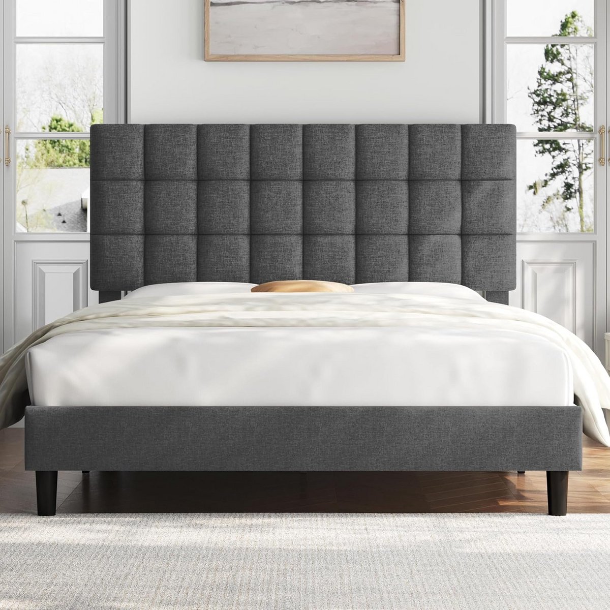 Gestoffeerd Tweepersoons Bed met Verstelbaar Hoofdeinde en Houten Lattenbodem 160 x 200 cm