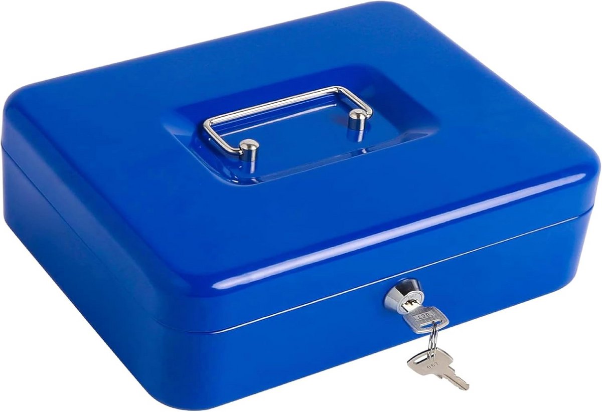 Robuuste Geldcassette met Muntvak en Sleutelslot - Blauw