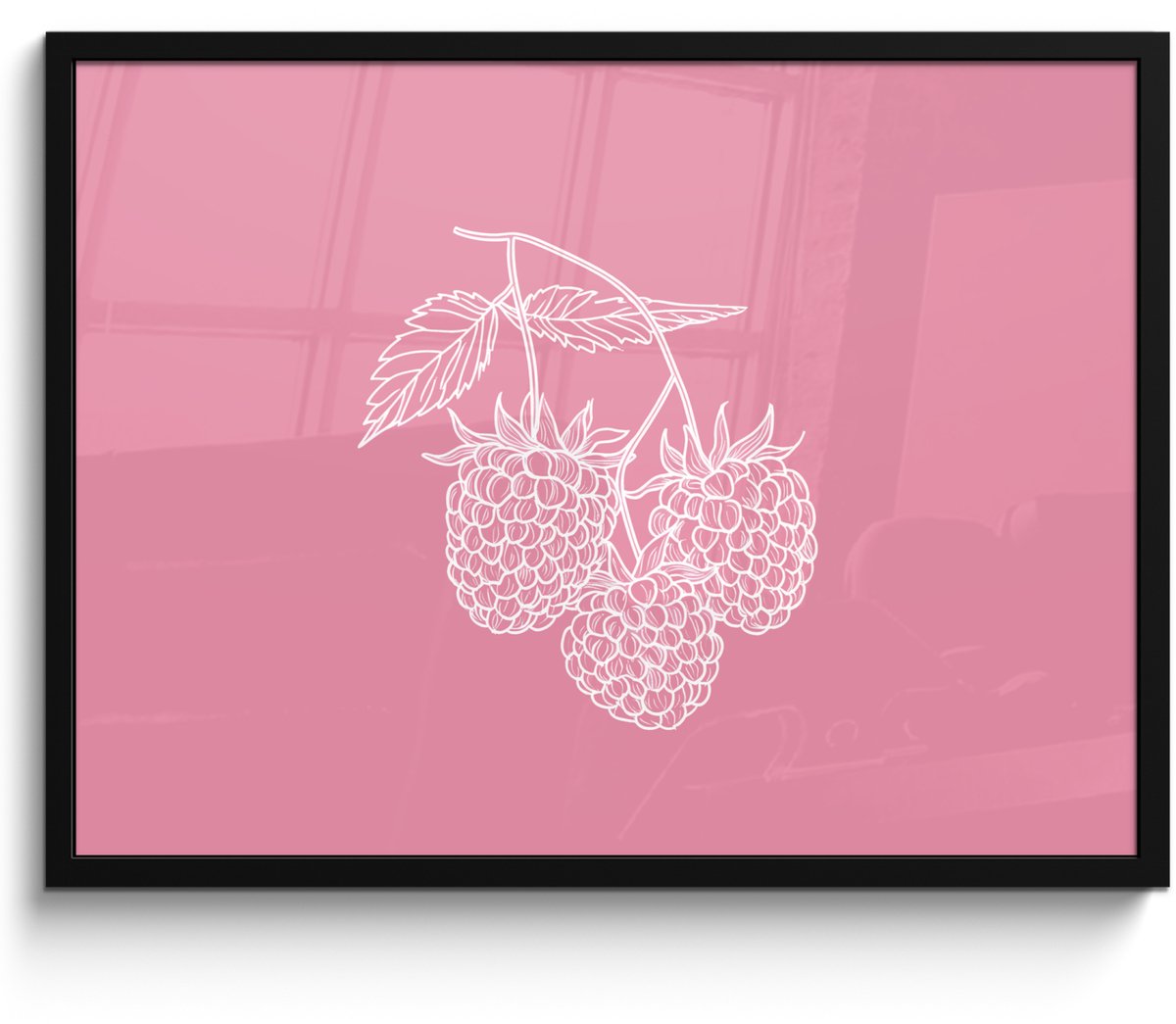 FrameYourWall Poster in lijst - Fotolijst 70x50 cm - Posters - Frambozen - Steel - Getekend - Roze - Posterlijst zwart - Decoratie - Wanddecoratie woonkamer - Muurdecoratie slaapkamer