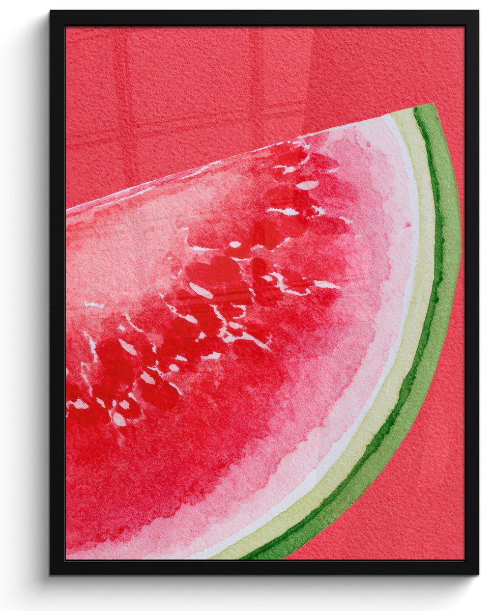 FrameYourWall Poster in lijst - Fotolijst 50x70 cm - Posters - Watermeloen - Rood - Zomers - Posterlijst zwart - Decoratie - Wanddecoratie woonkamer - Muurdecoratie slaapkamer Multicolor