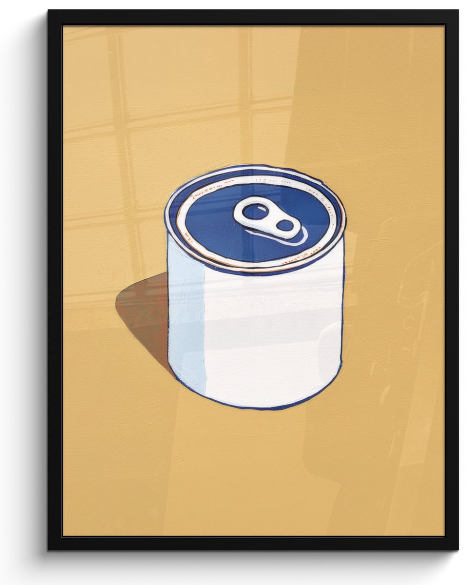 FrameYourWall Poster in lijst - Fotolijst 50x70 cm - Posters - Blikje - Minimalistisch - Blauw - Illustratie - Posterlijst zwart - Decoratie - Wanddecoratie woonkamer - Muurdecoratie slaapkamer