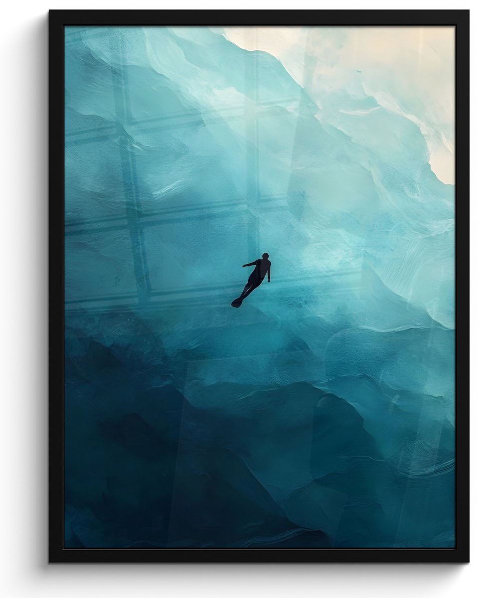 FrameYourWall Poster in lijst - Fotolijst 50x70 cm - Posters - Zee - Silhouet - Abstract - Blauw - Posterlijst zwart - Decoratie - Wanddecoratie woonkamer - Muurdecoratie slaapkamer