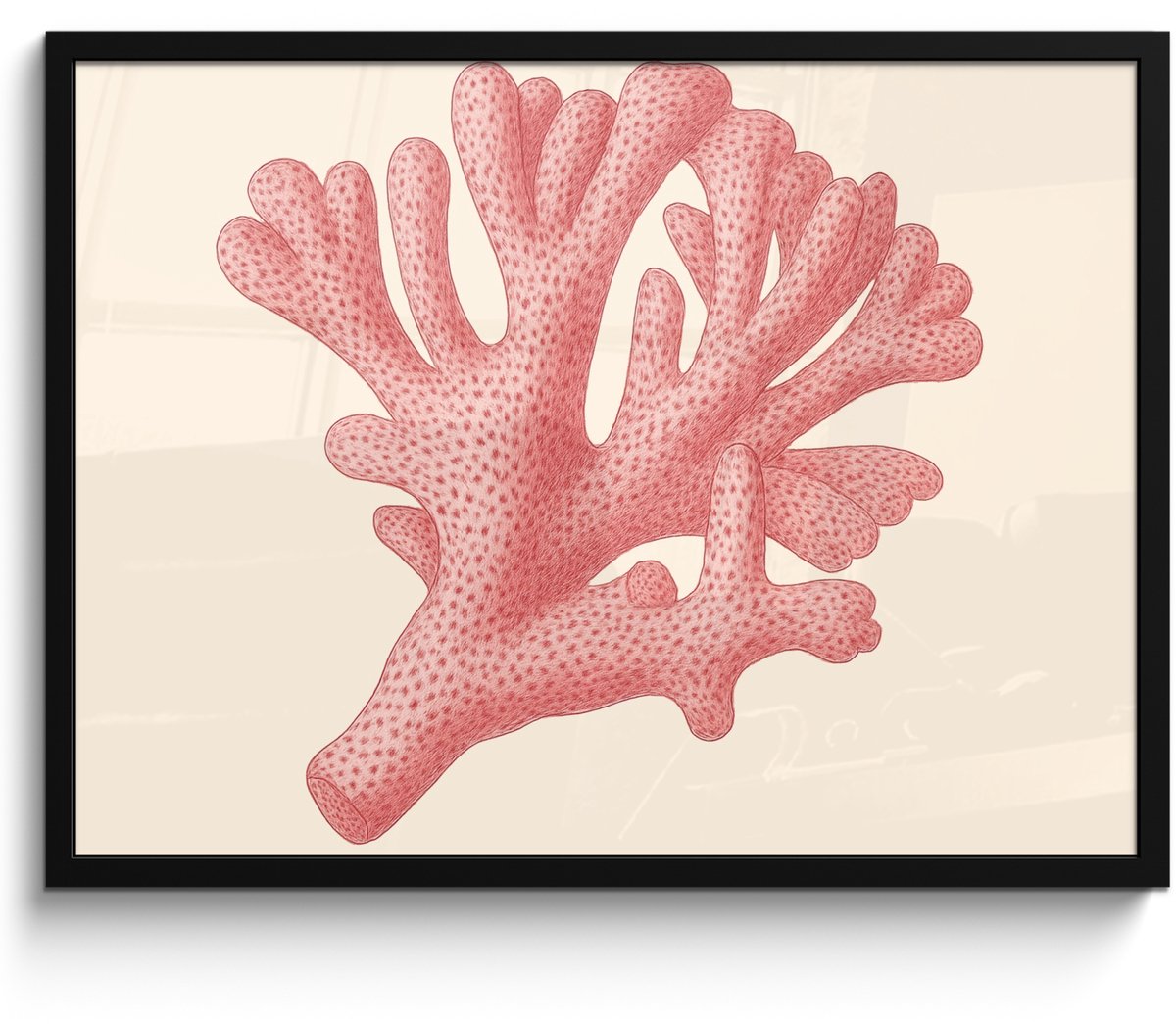 FrameYourWall Poster in lijst - Fotolijst 70x50 cm - Posters - Koraal - Stipjes - Roze - Posterlijst zwart - Decoratie - Wanddecoratie woonkamer - Muurdecoratie slaapkamer