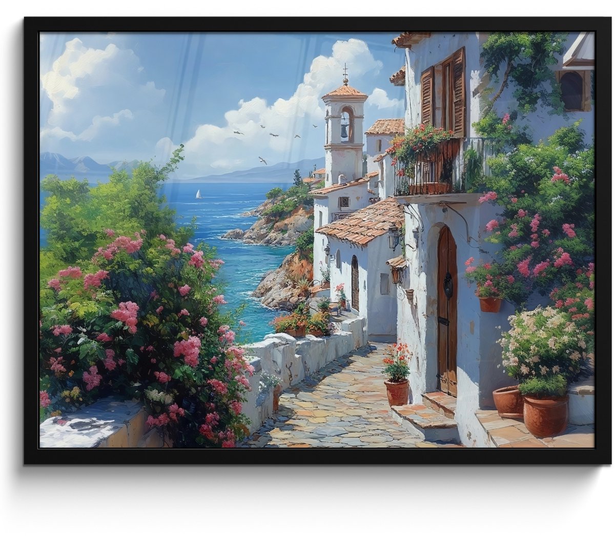 FrameYourWall Poster in lijst - Fotolijst 70x50 cm - Posters - Huizen - Zee - Bomen - Bloemen - Posterlijst zwart - Decoratie - Wanddecoratie woonkamer - Muurdecoratie slaapkamer Huizen - Zee - Bloemen