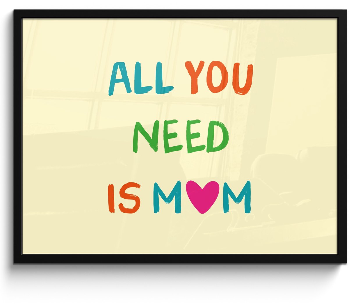 FrameYourWall Poster in lijst - Fotolijst 70x50 cm - Posters - Hartje - Moeder - Tekst - Kleurrijk - Posterlijst zwart - Decoratie - Wanddecoratie woonkamer - Muurdecoratie slaapkamer Moeder - Quote - Kleurrijk