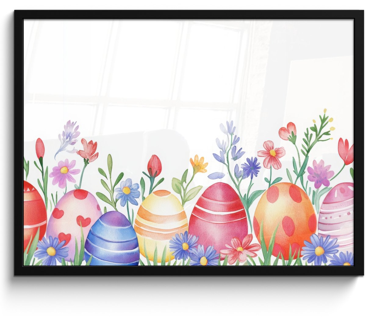 FrameYourWall Poster in lijst - Fotolijst 70x50 cm - Posters - Bloementuin - Kleurrijk - Eieren - Posterlijst zwart - Decoratie - Wanddecoratie woonkamer - Muurdecoratie slaapkamer Eieren - Kleurrijk