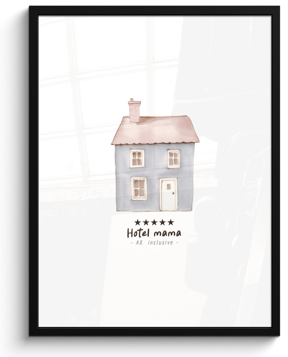 FrameYourWall Poster in lijst - Fotolijst 50x70 cm - Posters - Lichtblauw - Huisje - Mama - Tekst - Posterlijst zwart - Decoratie - Wanddecoratie woonkamer - Muurdecoratie slaapkamer Huisje - Tekst