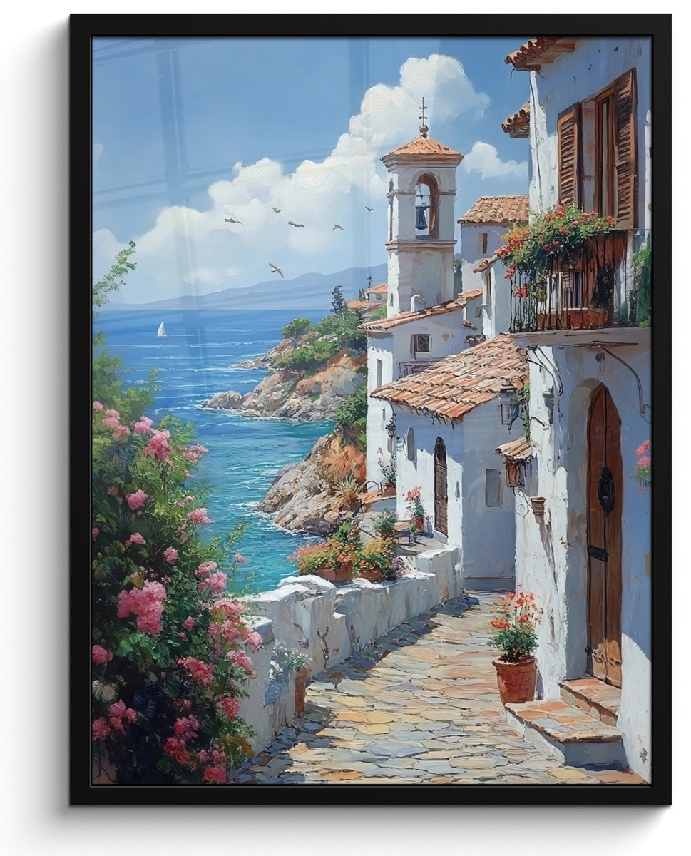 FrameYourWall Poster in lijst - Fotolijst 50x70 cm - Posters - Huizen - Zee - Bomen - Bloemen - Posterlijst zwart - Decoratie - Wanddecoratie woonkamer - Muurdecoratie slaapkamer Huizen - Zee - Bloemen