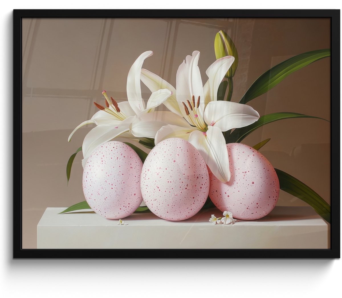 FrameYourWall Poster in lijst - Fotolijst 70x50 cm - Posters - Lelies - Eieren - Pasen - Posterlijst zwart - Decoratie - Wanddecoratie woonkamer - Muurdecoratie slaapkamer