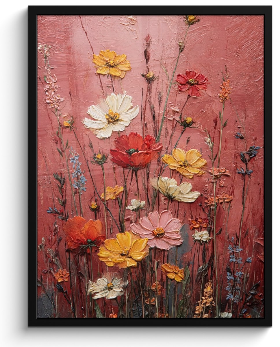 FrameYourWall Poster in lijst - Fotolijst 50x70 cm - Posters - Bloemenboeket - Diepte - Tastbare textuur - Posterlijst zwart - Decoratie - Wanddecoratie woonkamer - Muurdecoratie slaapkamer