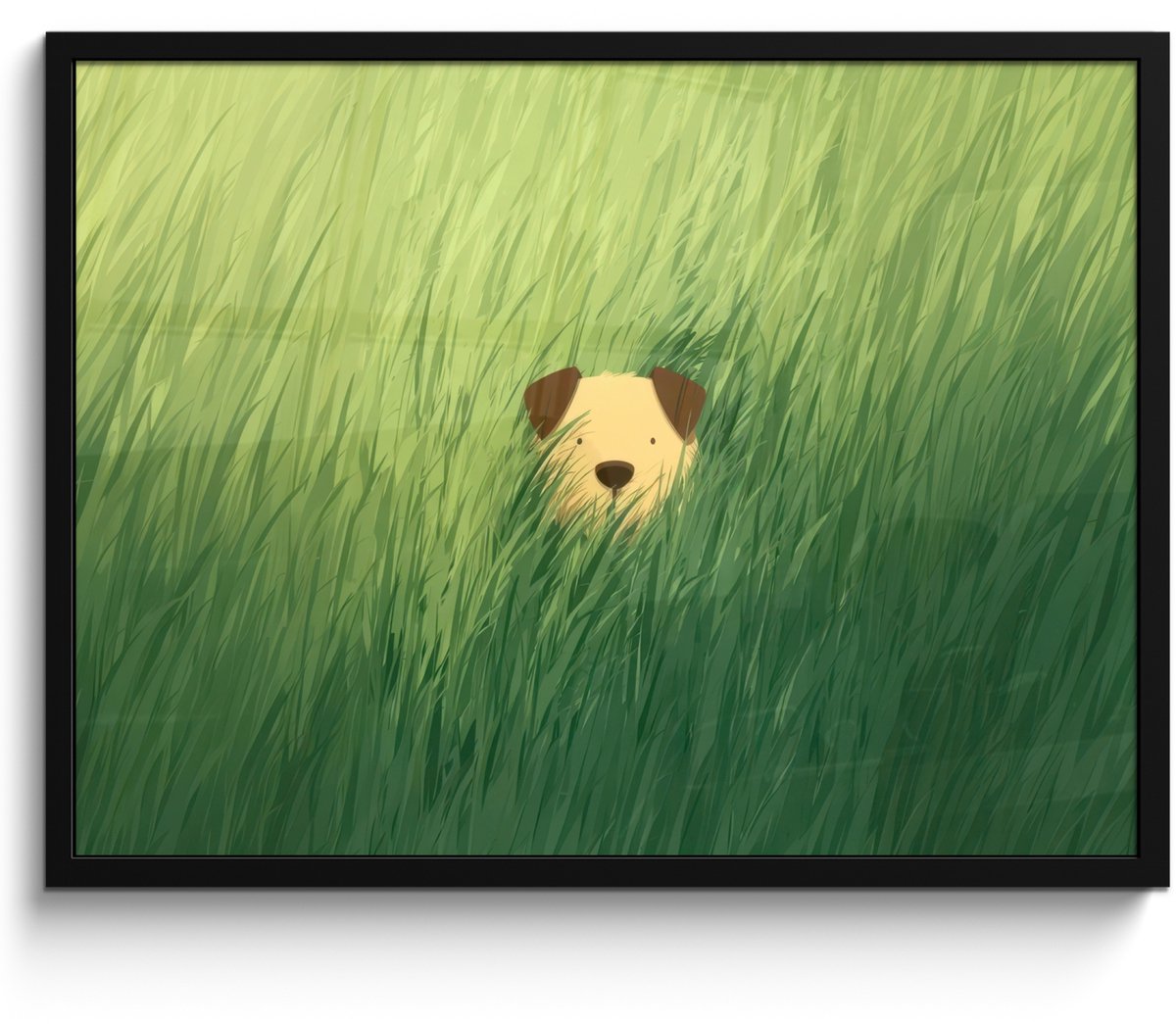 FrameYourWall Poster in lijst - Fotolijst 70x50 cm - Posters - Hondje - Gras - Oren - Bruin - Posterlijst zwart - Decoratie - Wanddecoratie woonkamer - Muurdecoratie slaapkamer - Kerstversiering - Kerstdecoratie voor binnen - Kerstmis