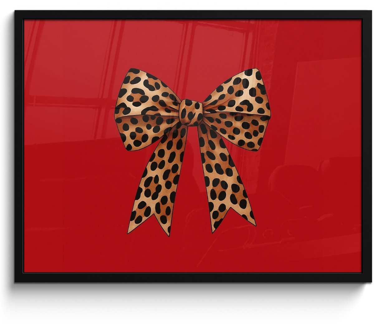 FrameYourWall Poster in lijst - Fotolijst 70x50 cm - Posters - Strik - Sierlijk - Panter - Rood - Posterlijst zwart - Decoratie - Wanddecoratie woonkamer - Muurdecoratie slaapkamer Strik - Panterprint