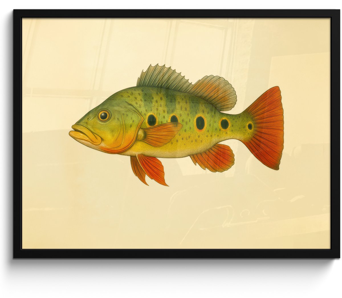 FrameYourWall Poster in lijst - Fotolijst 70x50 cm - Posters - Schubben - Vis - Groen - Illustratie - Posterlijst zwart - Decoratie - Wanddecoratie woonkamer - Muurdecoratie slaapkamer Vis - illustratie - Schubben