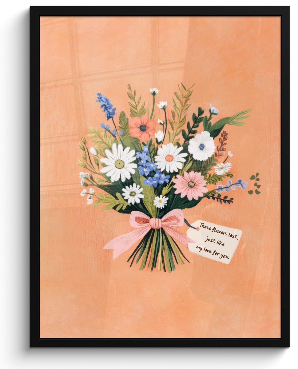 FrameYourWall Poster in lijst - Fotolijst 50x70 cm - Posters - Boeket - Strikje - Quote - Posterlijst zwart - Decoratie - Wanddecoratie woonkamer - Muurdecoratie slaapkamer Boeket - Kaartje