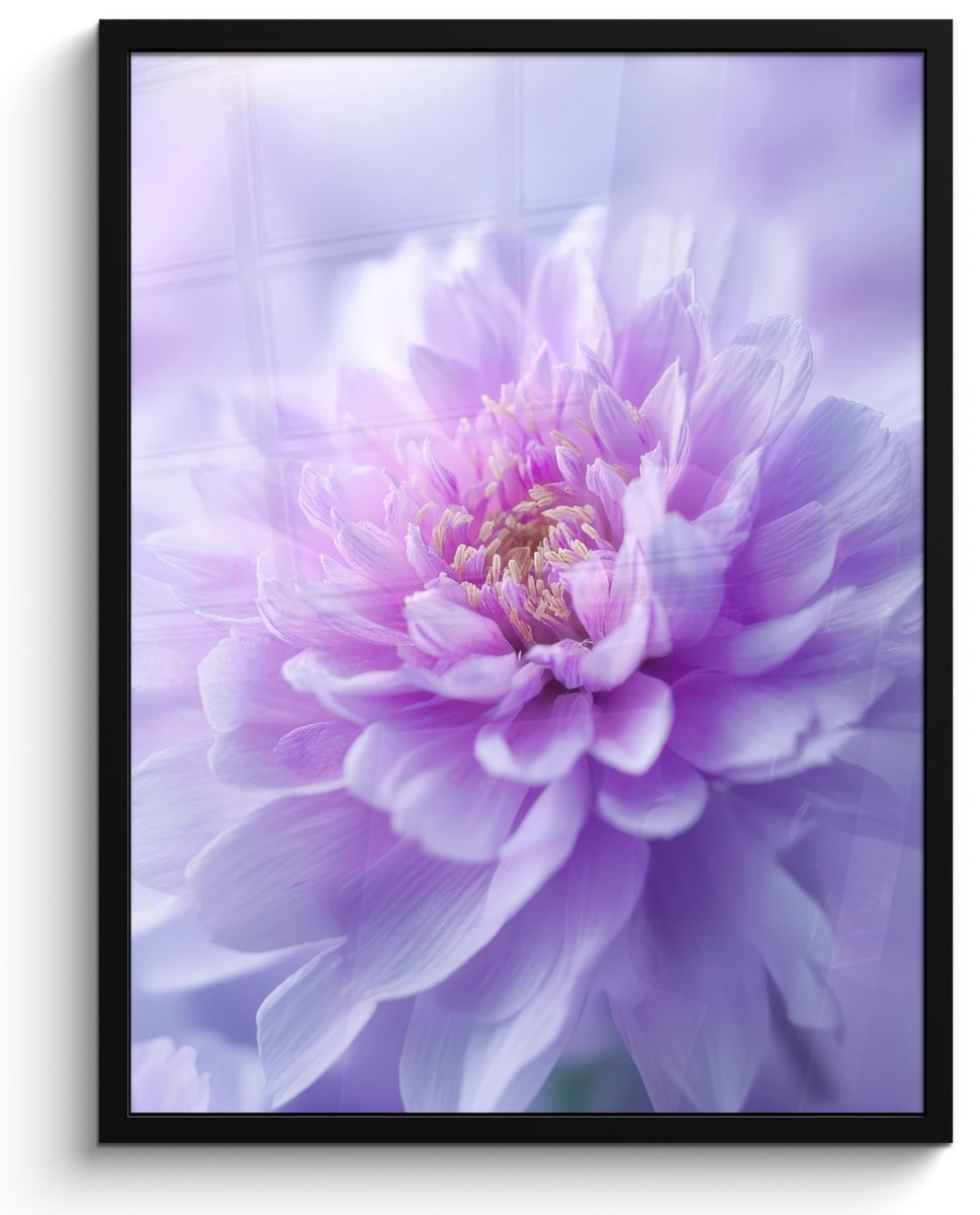 FrameYourWall Poster in lijst - Fotolijst 50x70 cm - Posters - Paars - Dahlia - Dromerig - Posterlijst zwart - Decoratie - Wanddecoratie woonkamer - Muurdecoratie slaapkamer