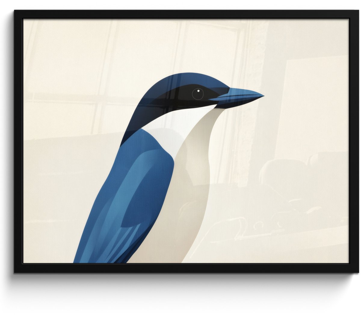 FrameYourWall Poster in lijst - Fotolijst 70x50 cm - Posters - Illustratie - Blauw - Vogel - Posterlijst zwart - Decoratie - Wanddecoratie woonkamer - Muurdecoratie slaapkamer Vogel - Illustratie