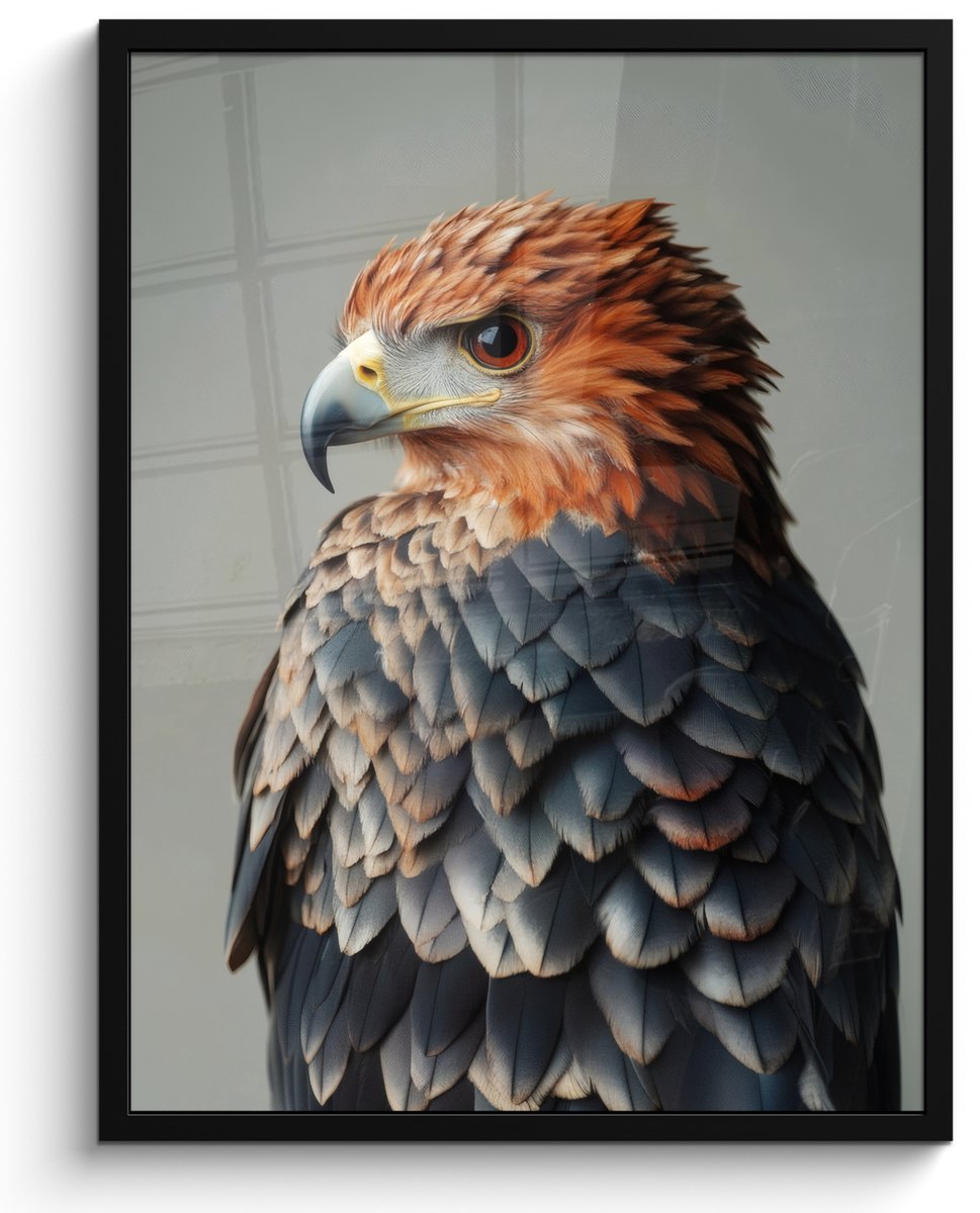 FrameYourWall Poster in lijst - Fotolijst 50x70 cm - Posters - Vogel - Realistisch - Veren - Bruin - Posterlijst zwart - Decoratie - Wanddecoratie woonkamer - Muurdecoratie slaapkamer Vogel - Veren
