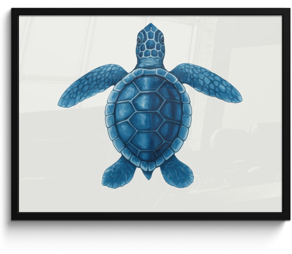FrameYourWall Poster in lijst - Fotolijst 70x50 cm - Posters - Schildpad - Blauw - Schild - Posterlijst zwart - Decoratie - Wanddecoratie woonkamer - Muurdecoratie slaapkamer