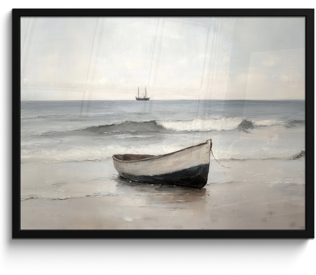 FrameYourWall Poster in lijst - Fotolijst 70x50 cm - Posters - Roeiboot - Zee - Horizon - Posterlijst zwart - Decoratie - Wanddecoratie woonkamer - Muurdecoratie slaapkamer