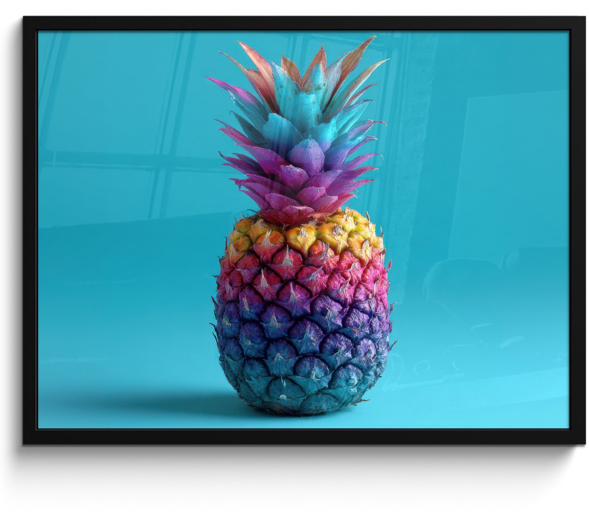 FrameYourWall Poster in lijst - Fotolijst 70x50 cm - Posters - Ananas - Regenboog - Blauw - Popart - Posterlijst zwart - Decoratie - Wanddecoratie woonkamer - Muurdecoratie slaapkamer