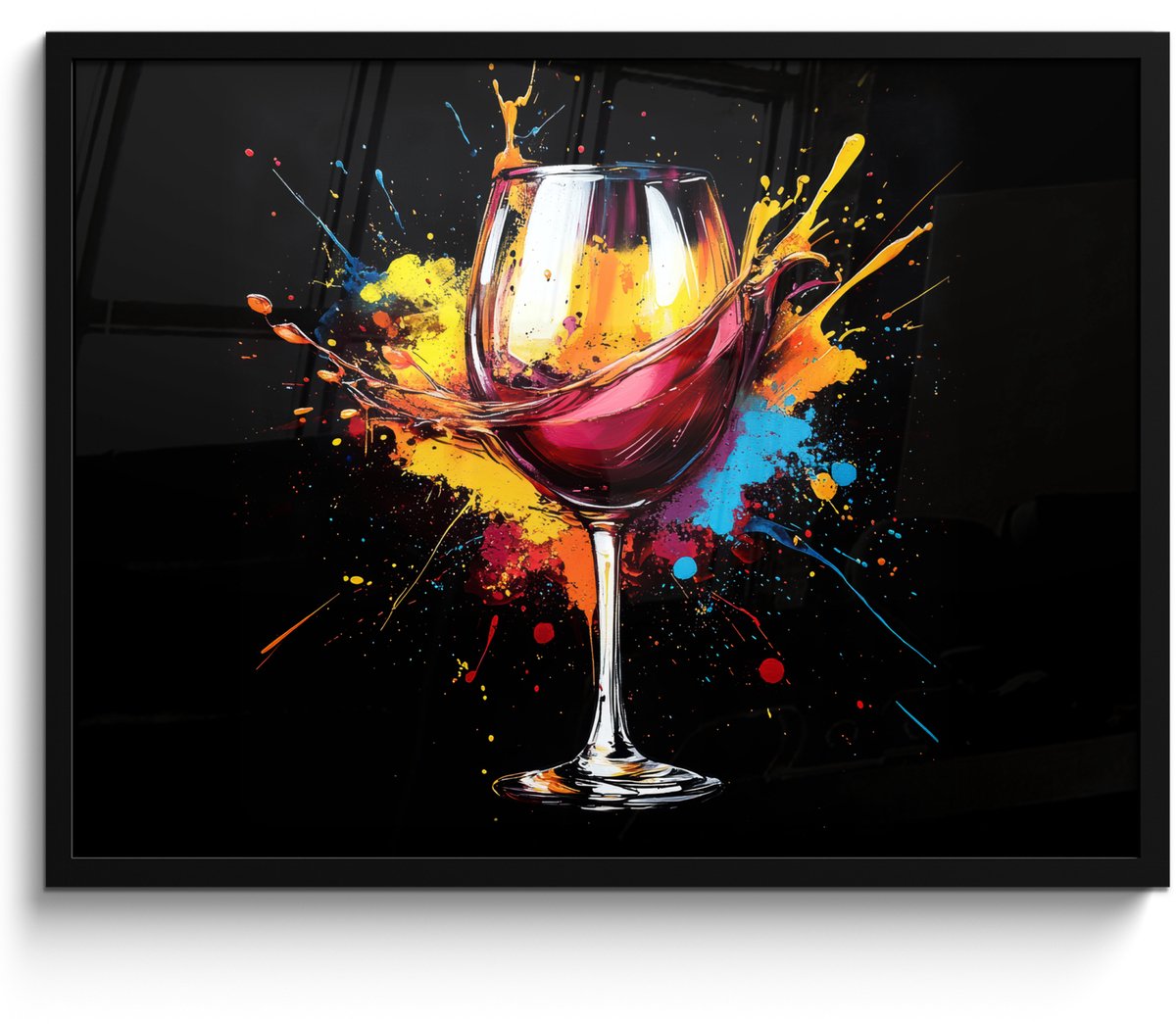 FrameYourWall Poster in lijst - Fotolijst 70x50 cm - Posters - Wijn - Glas - Graffiti - Borrel - Rood - Verf - Posterlijst zwart - Decoratie - Wanddecoratie woonkamer - Muurdecoratie slaapkamer Graffiti - Wijn