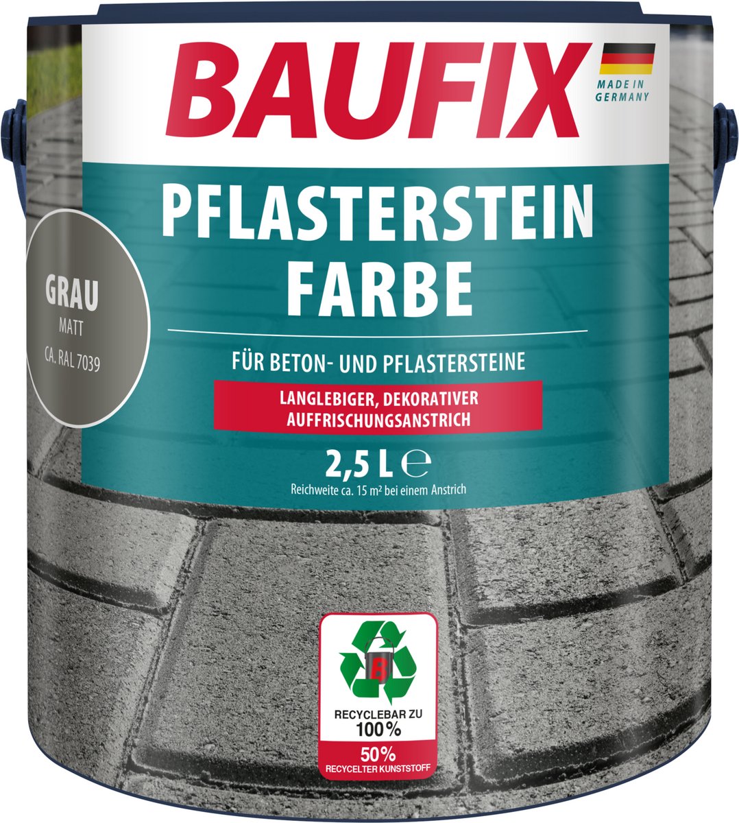 BAUFIX Bestrating Verf – Grijs – Mat 2,5L – Betonverf Buiten voor Tuintegels, Terras en Oprit – Slijtvaste Steenverf – foto 3