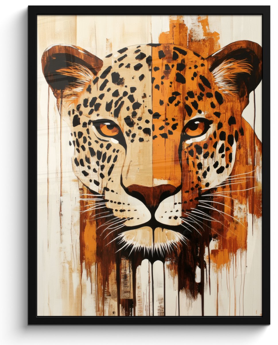FrameYourWall Poster in lijst - Fotolijst 50x70 cm - Posters - Luipaard - Symmetrisch - Strepen - Posterlijst zwart - Decoratie - Wanddecoratie woonkamer - Muurdecoratie slaapkamer