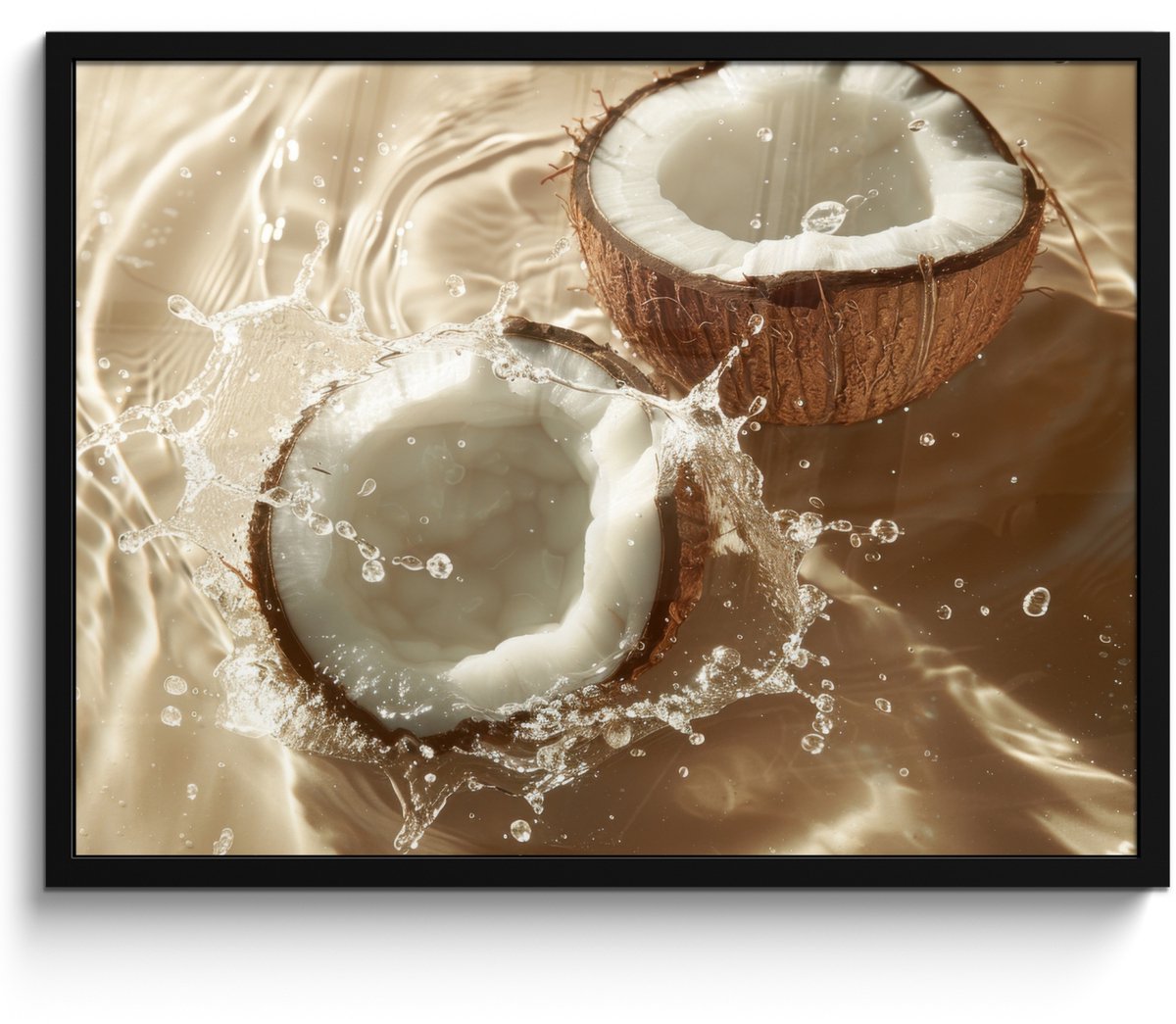 FrameYourWall Fotolijst inclusief poster - Posterlijst 70x50 cm - Posters - Kokosnoot - Water - Beige - Spetters - Foto in lijst - Keuken decoratie muur - Wanddecoratie accessoires - Muurdecoratie - Schilderijen