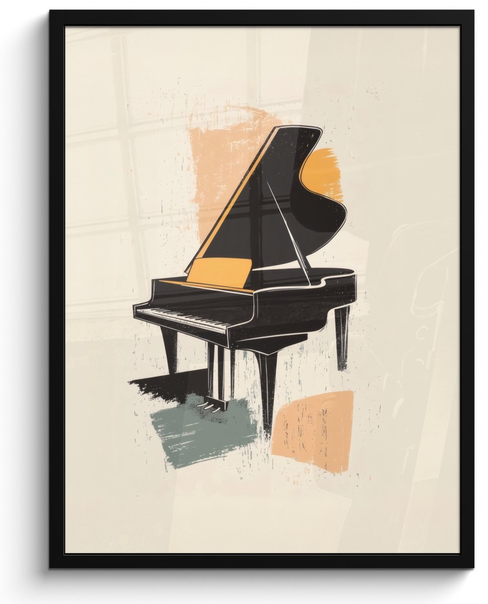 FrameYourWall Poster in lijst - Fotolijst 50x70 cm - Posters - Vleugel - Zwart - Abstract - Illustratie - Posterlijst zwart - Decoratie - Wanddecoratie woonkamer - Muurdecoratie slaapkamer Piano - Illustratie