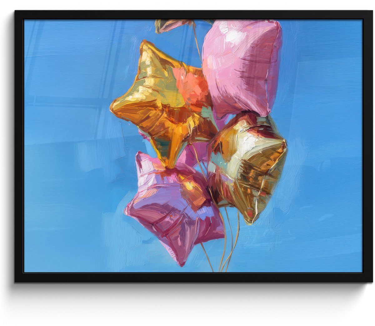 FrameYourWall Poster in lijst - Fotolijst 70x50 cm - Posters - Ballonnen - Goud - Stervorm - Roze - Posterlijst zwart - Decoratie - Wanddecoratie woonkamer - Muurdecoratie slaapkamer