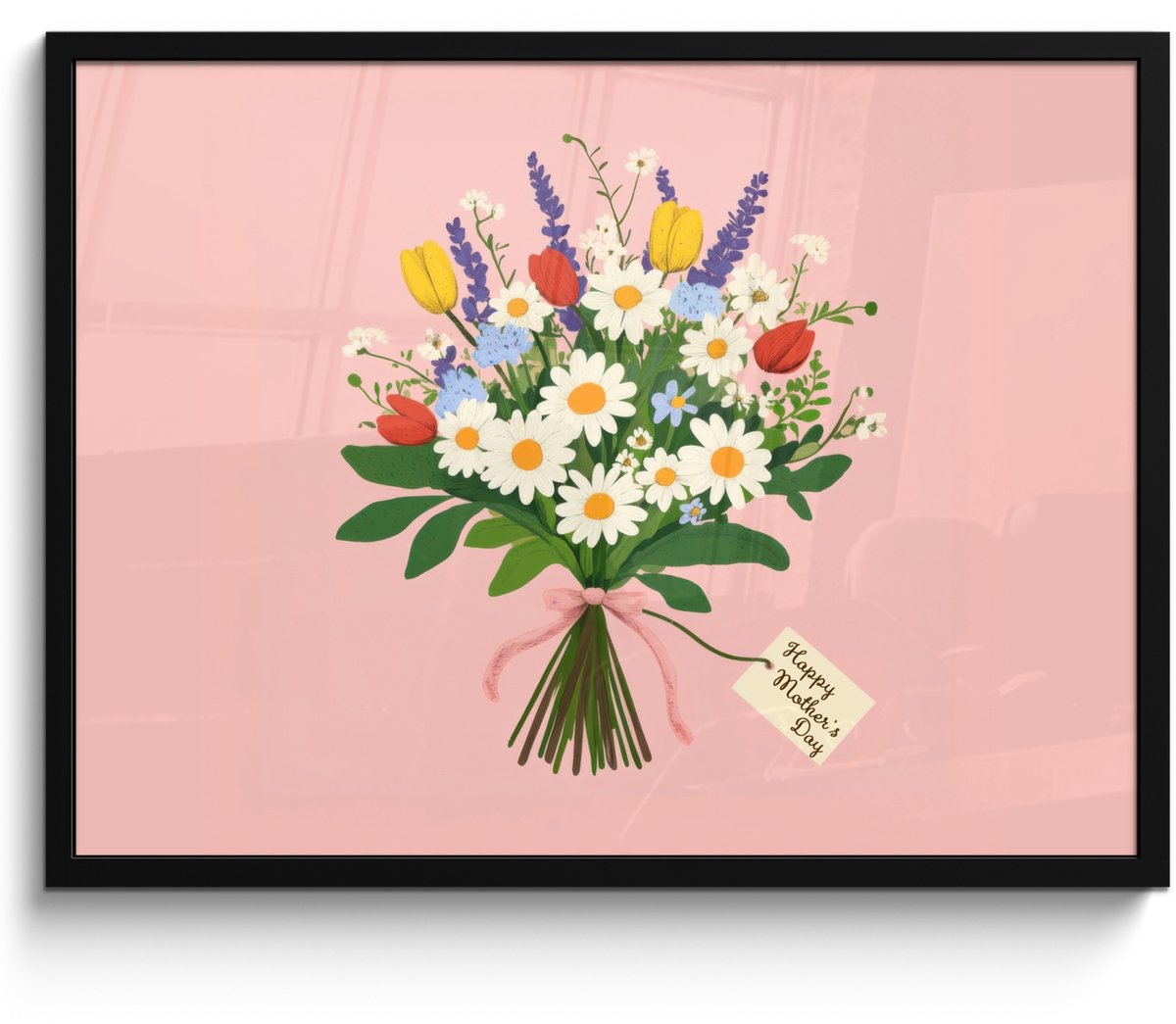 FrameYourWall Poster in lijst - Fotolijst 70x50 cm - Posters - Bloemen - Lint - Kaartje - Posterlijst zwart - Decoratie - Wanddecoratie woonkamer - Muurdecoratie slaapkamer Bloemen - Kaartje