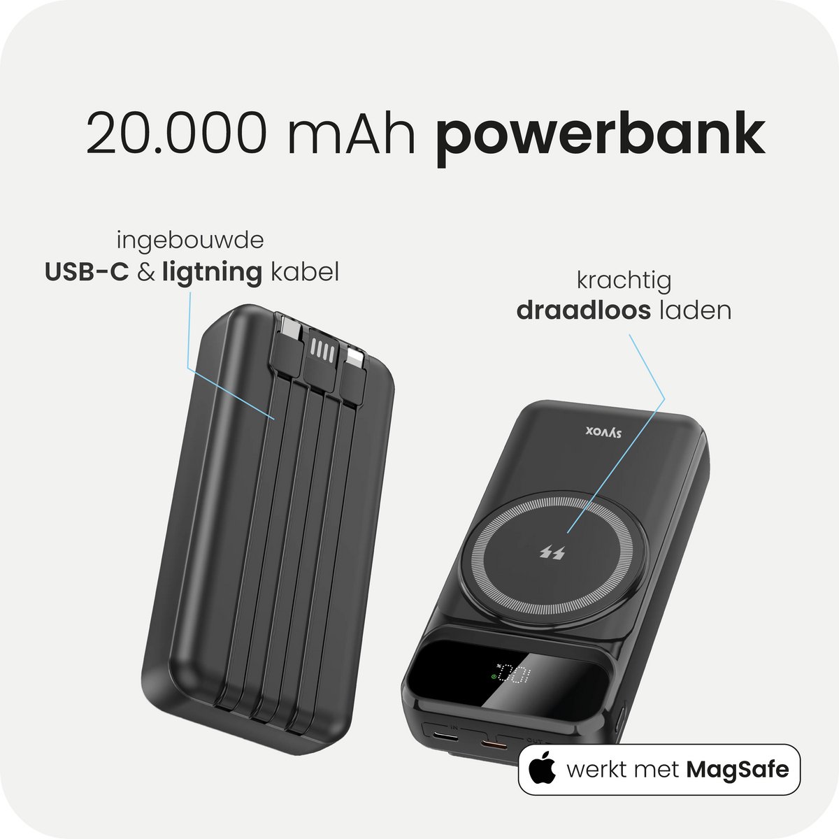 SYVOX Powerbank 20.000 mAh met MagSafe Draadloos 15W - afbeelding 2